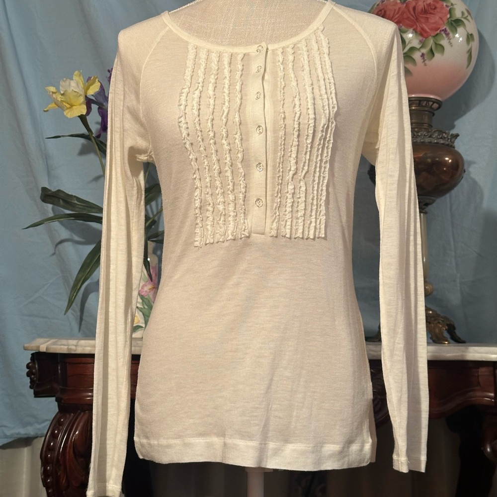 The Limited Ivory Long Sleeve Top with Ruffle Detail